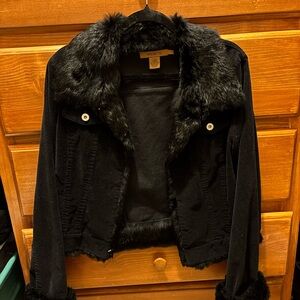 Arden B Black Real Fur Trim Corduroy Jacket